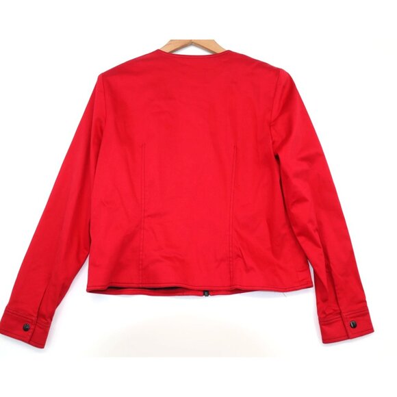 Maggy London Red Zip-Up Jacket Pockets Round Neckline Sz 12 Preppy Office Career - Picture 10 of 13